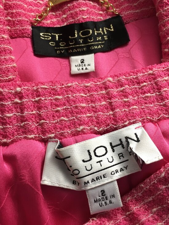 BEAUTIFUL St John couture knit pink multi jacket skirt suit size 2 - Picture 12 of 12